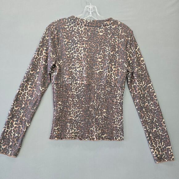 Freshman 1996 Long Sleeve Leopard Print Shirt Womens Size Large Brown V-Neck Top - Picture 3 of 11